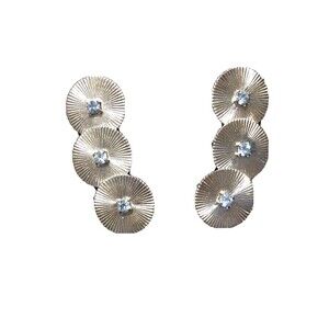 Vintage Signed CORO Rare Blue Rhinestones Silver Tone Metal Clip Earrings